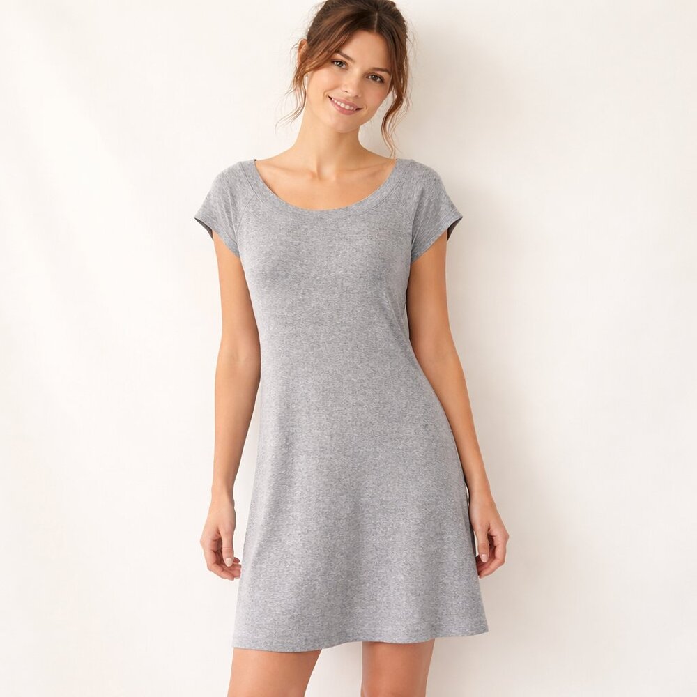 Chelsea & Theodore Scoop Neck 100% Cotton Knit Tee Dress (L) in Heather Grey